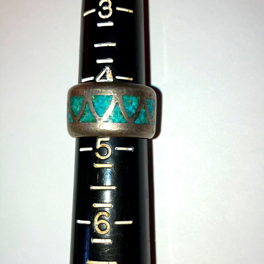 SouthWestern style silver band Midi Pinky ring with small turquoise chips